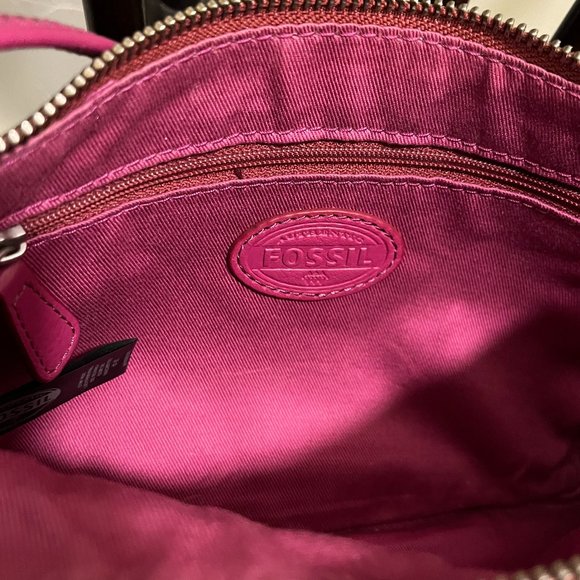 Fossil Top Zip Crossbody Shoulder Bag Purse Fuchsia Pink Leather - Picture 7 of 9